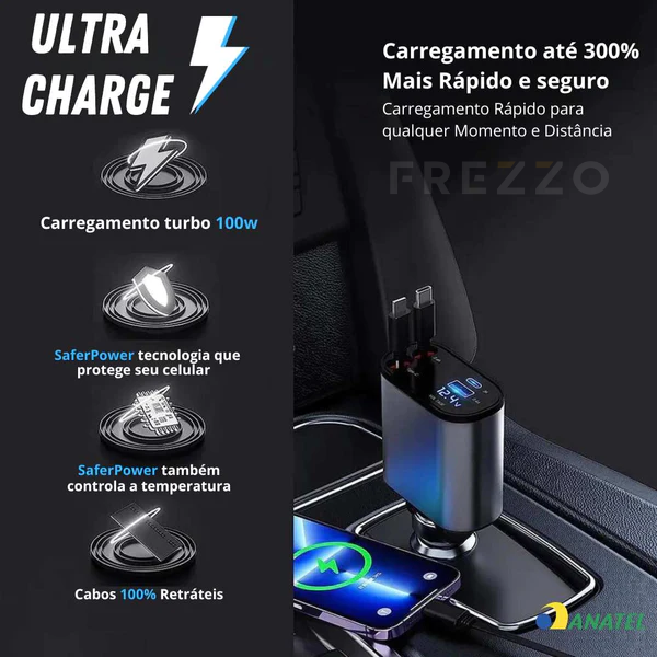 UltraCharge PRO™ - Carregador Veicular 4 em 1 - Carregamento Turbo + (Brinde Surpresa)